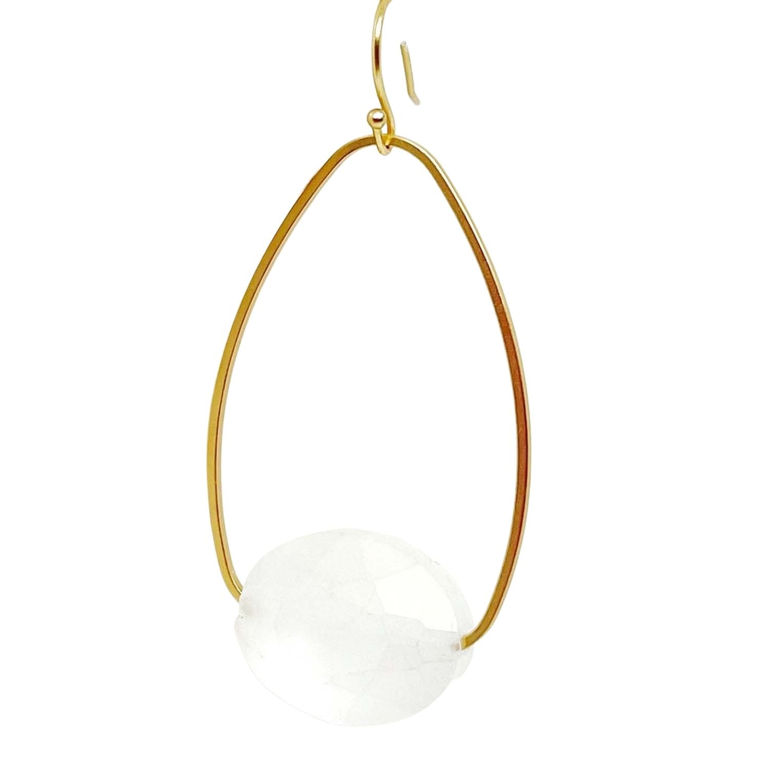 Matte White CrystaL Matte Gold Inset Oval Earrings