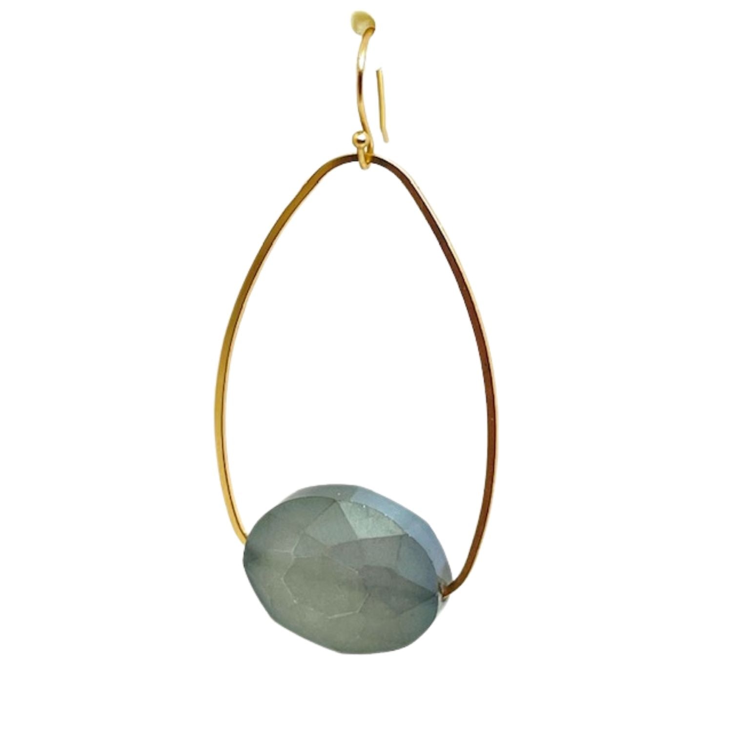 Olive Matte Crystal Inset Oval Mattre Gold Earrings