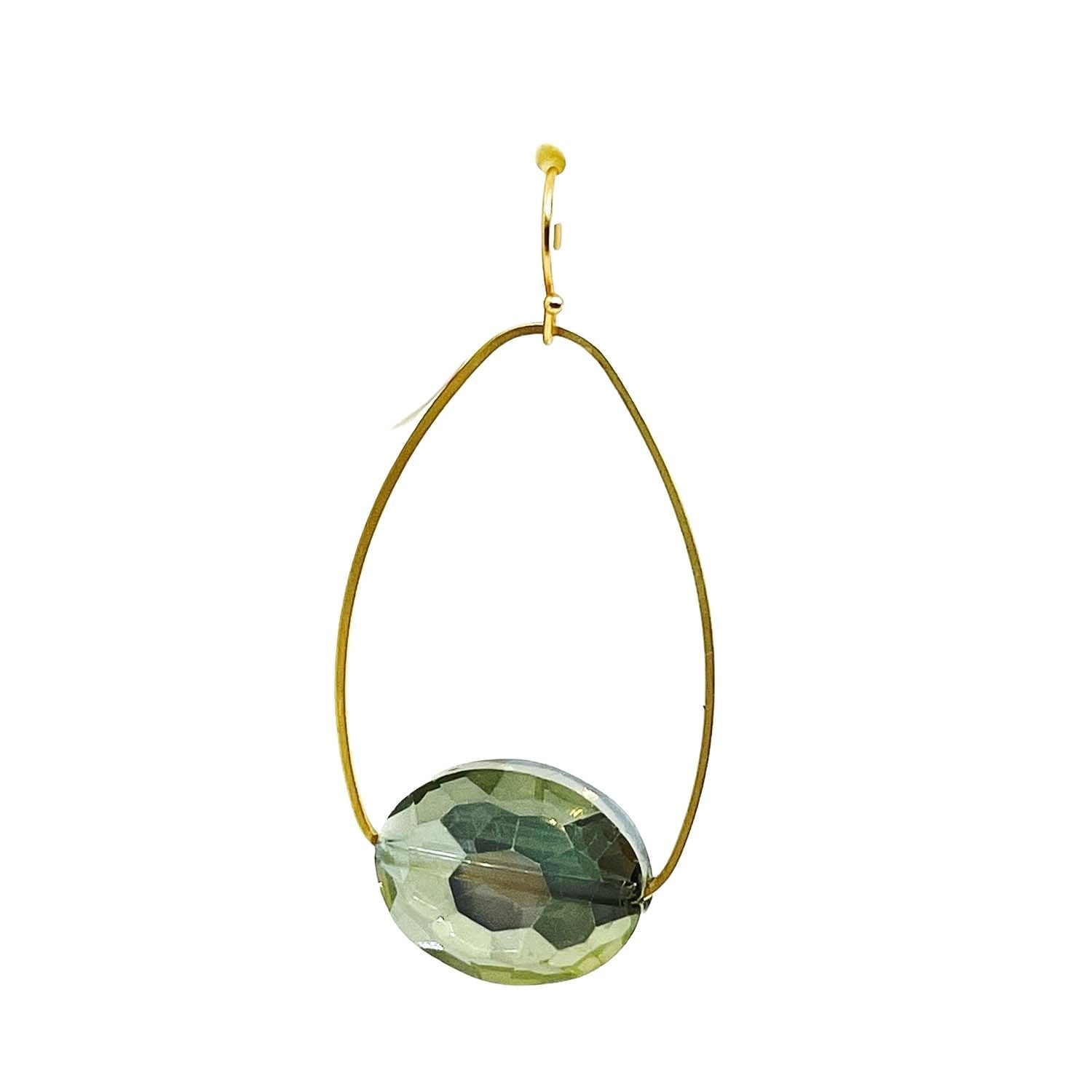 Olive Crystal Inset Oval Matte Gold Hoop Earrings