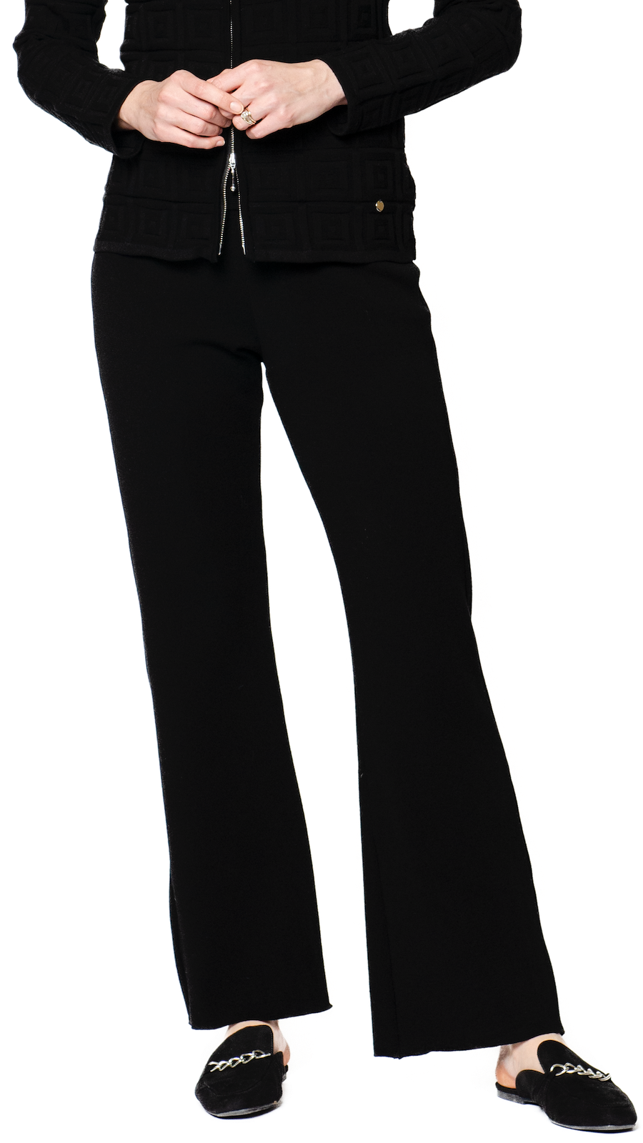 Domenique Milano-Knit Boot Leg Pants; Black