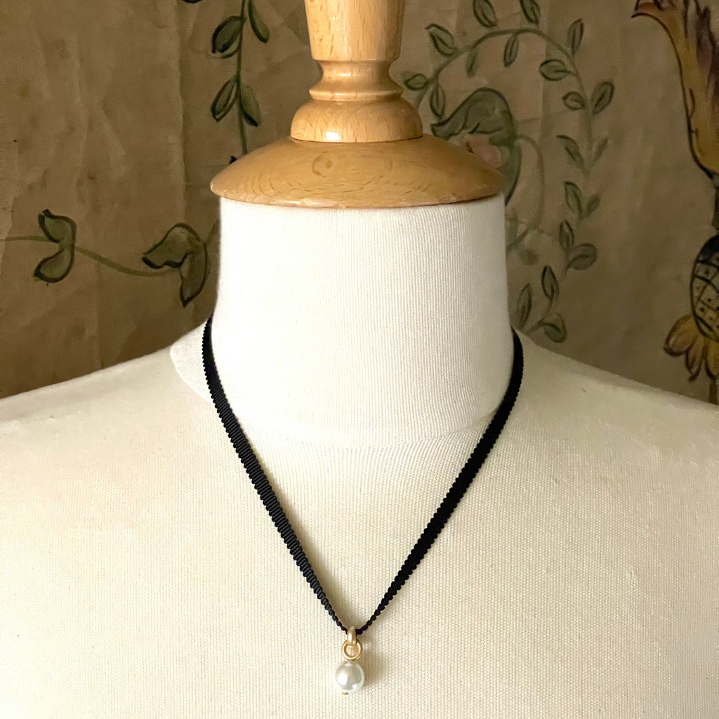 Pearl Pendant on Black Grosgrain Ribbon
