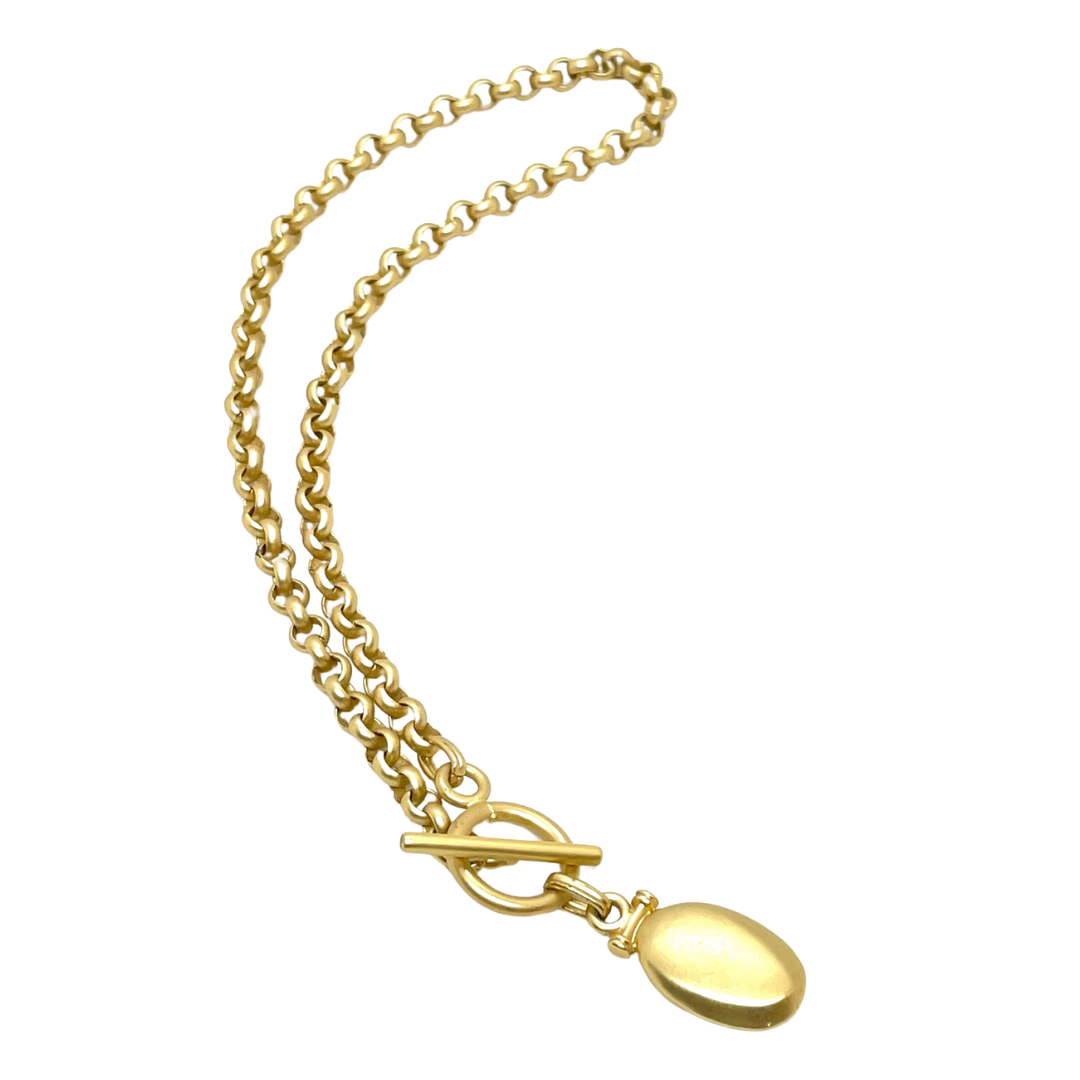 Pillow Pendant on Matte Gold Chain Necklace