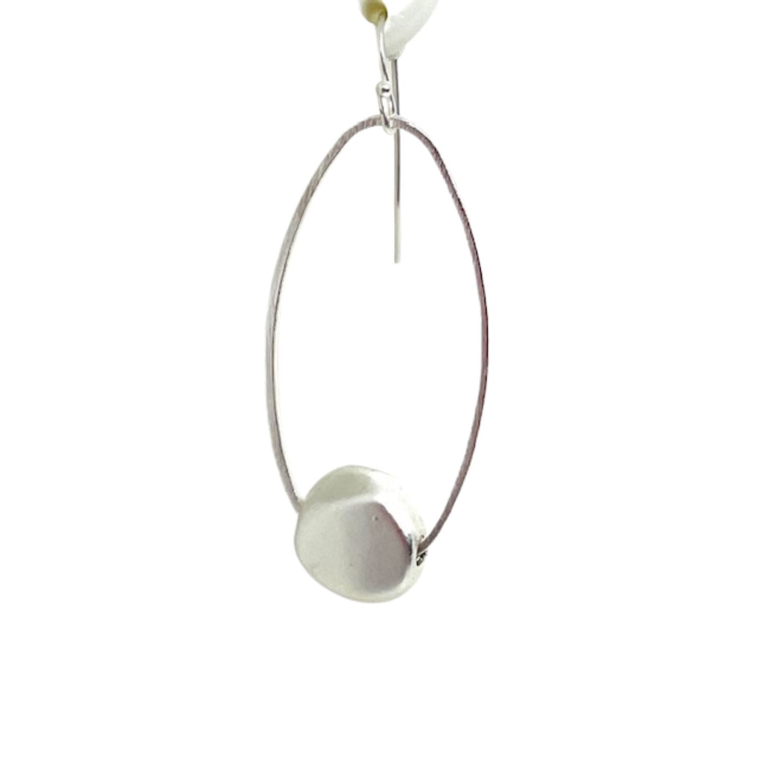 Matte Silver Flat Inset Oval Nugget Earrings