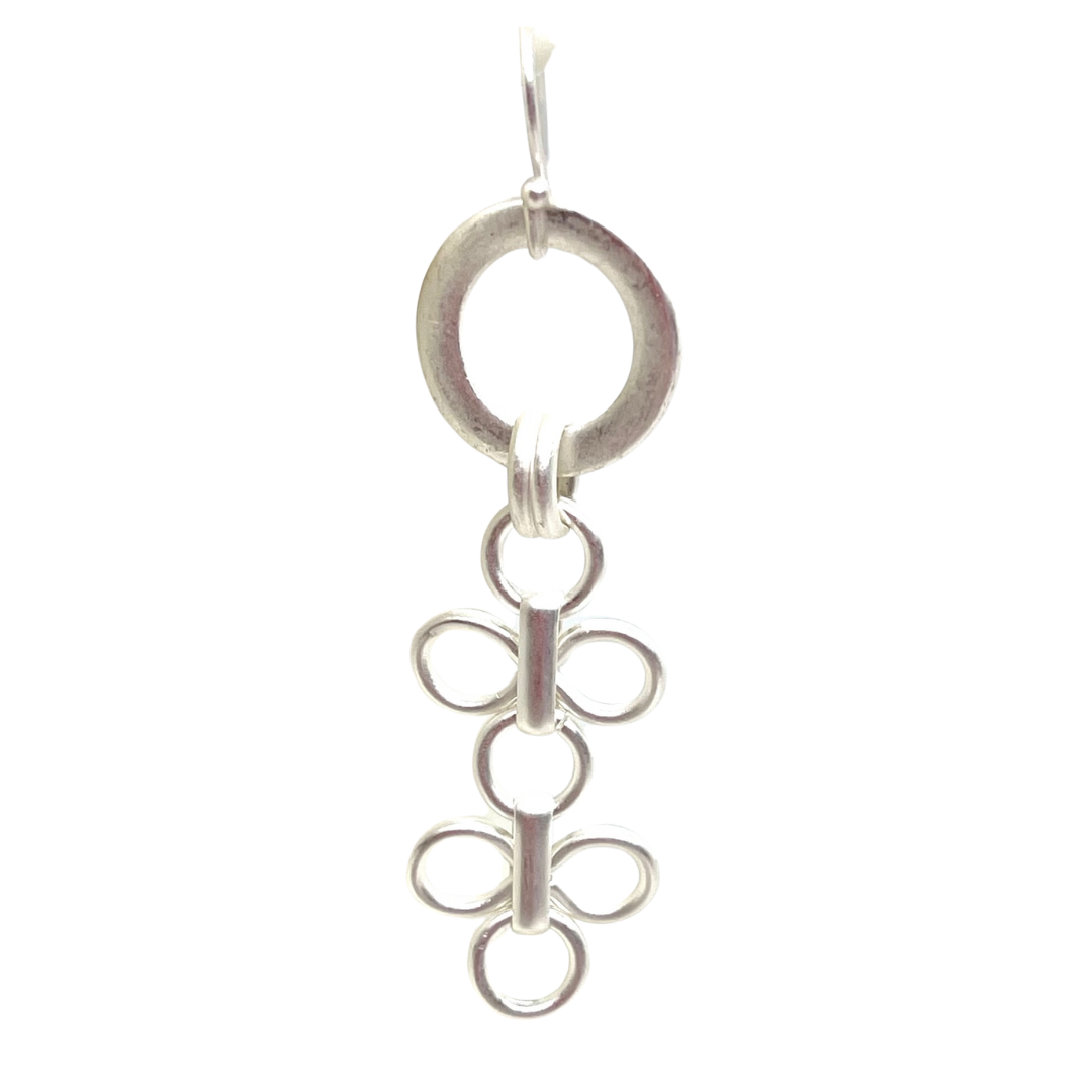Matte Silver Ring Earrings With Two Clover Drops