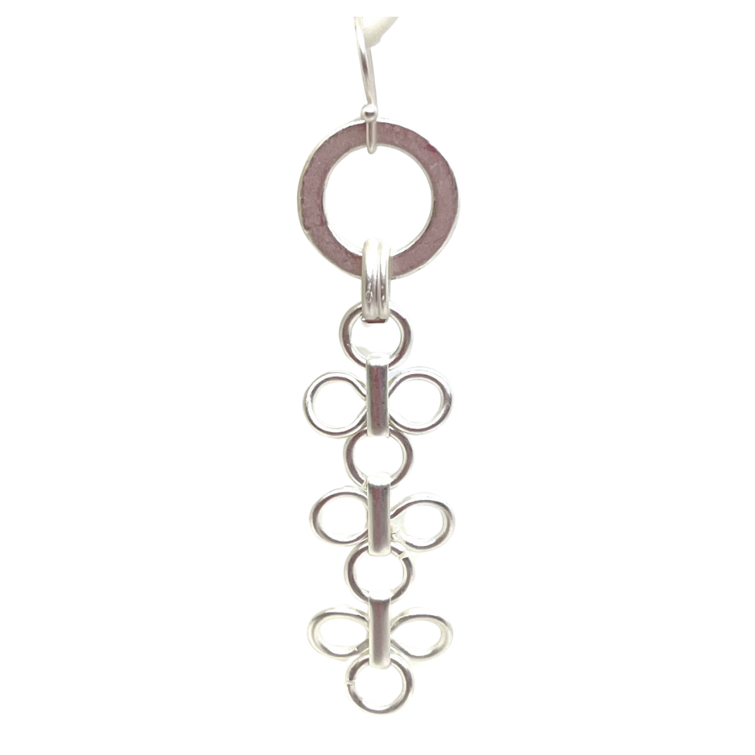 Matte Silver Ring Earrings With Three Clover Drops