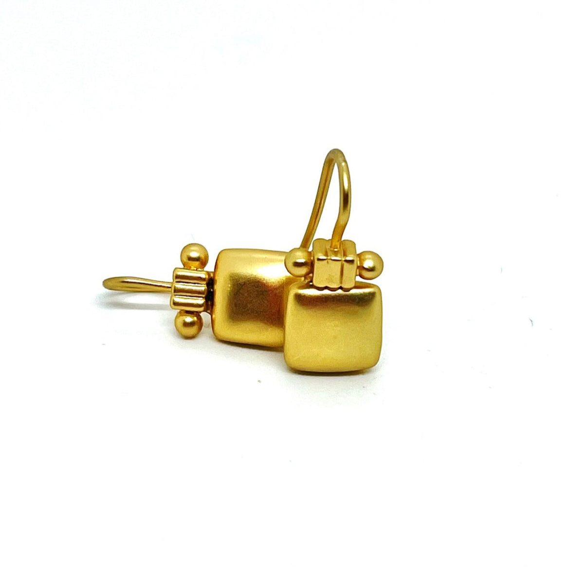 Matte Gold Square Earrings With Column Top