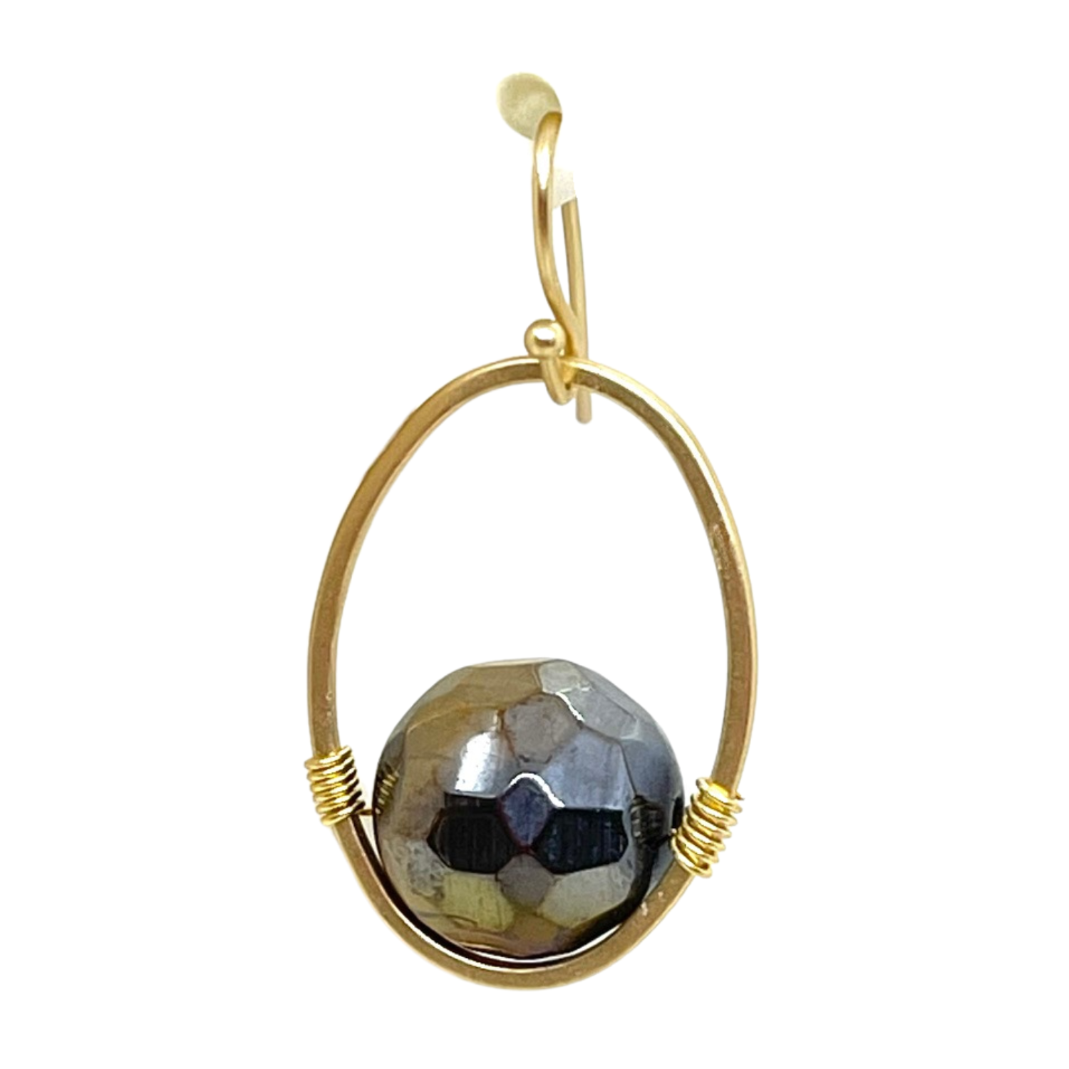 Tigers Eye And Matte Gold Wire Wrap Oval Earrings