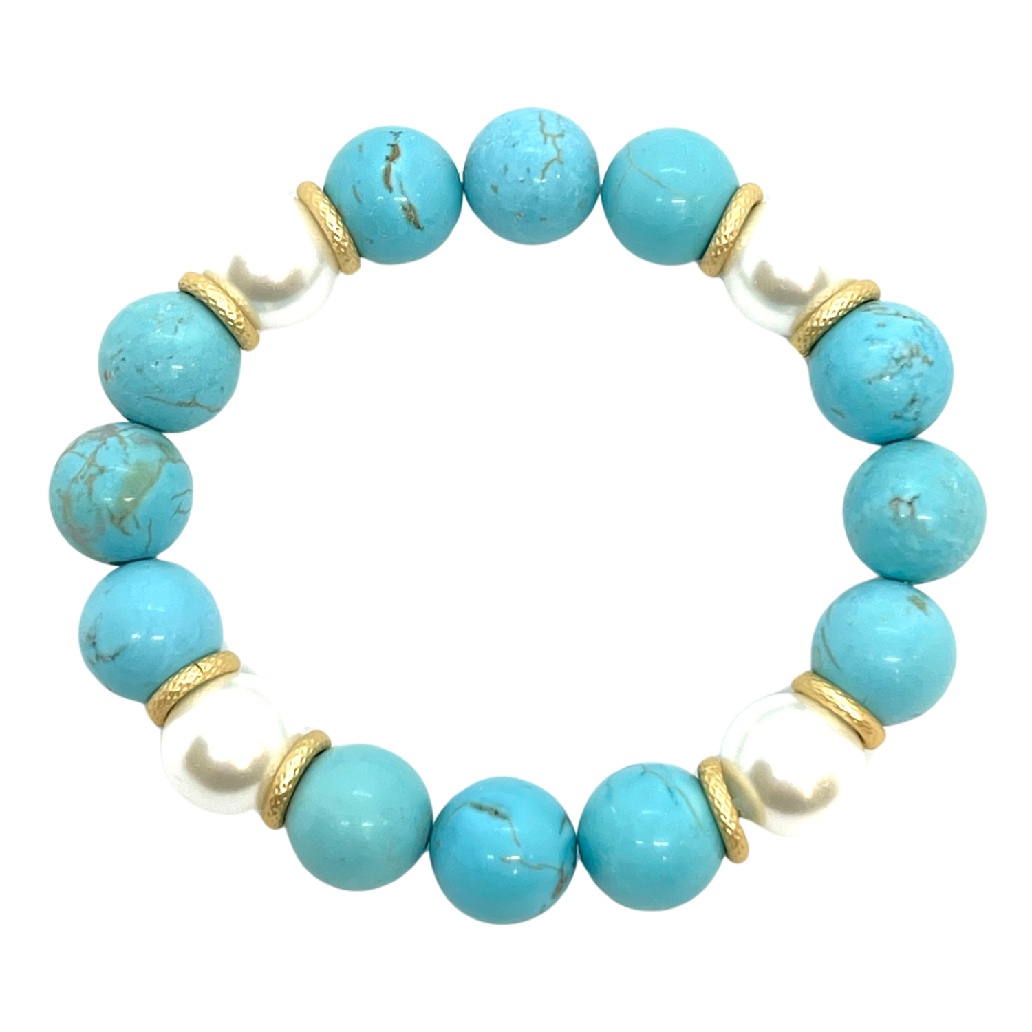 Turquoise Howlite and Glass Pearl Stretch Bracelet