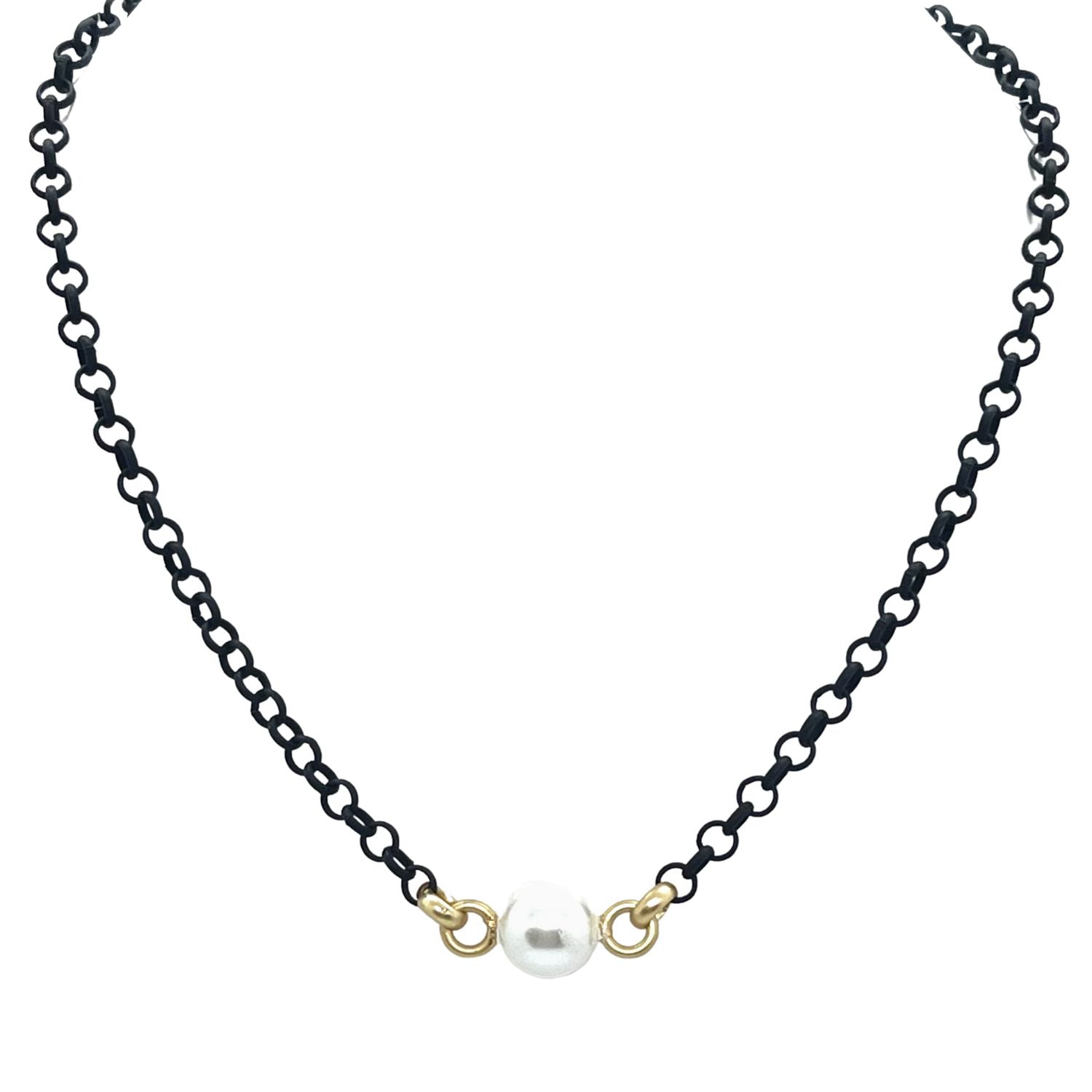 Single Pearl On Matte Black Chain
