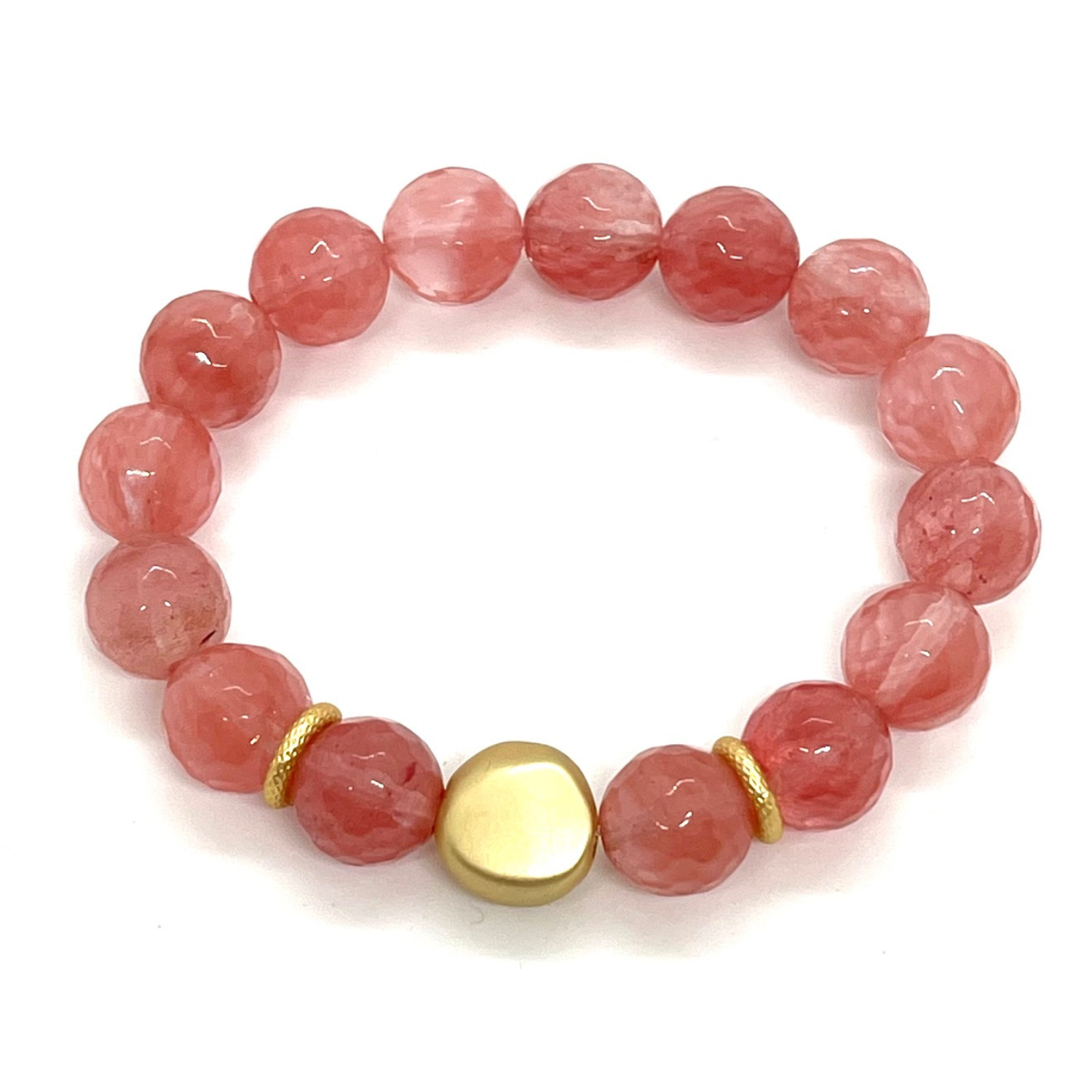 Watermelon Quartz with Matte Gold Nugget Stretch Bracelet