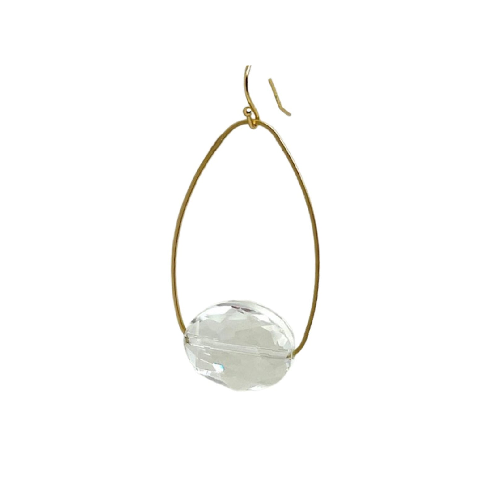 White(Clear) Crystal Matte Gold Inset Oval Earrings